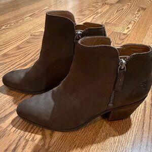 Frye Judith Double Zip Booties Dark Brown Leather Boots Women's Size 6.5M